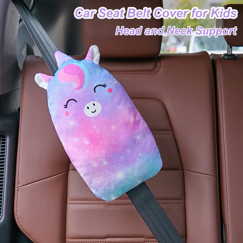 FIODAY Car Seat Belt Covers for Kids Unicorn Seat Belt Pillow Soft Seat Belt Cushion Adjust Seat Strap Pillow Head Neck Support for Children Boys Girls Travel, Purple - Image 3